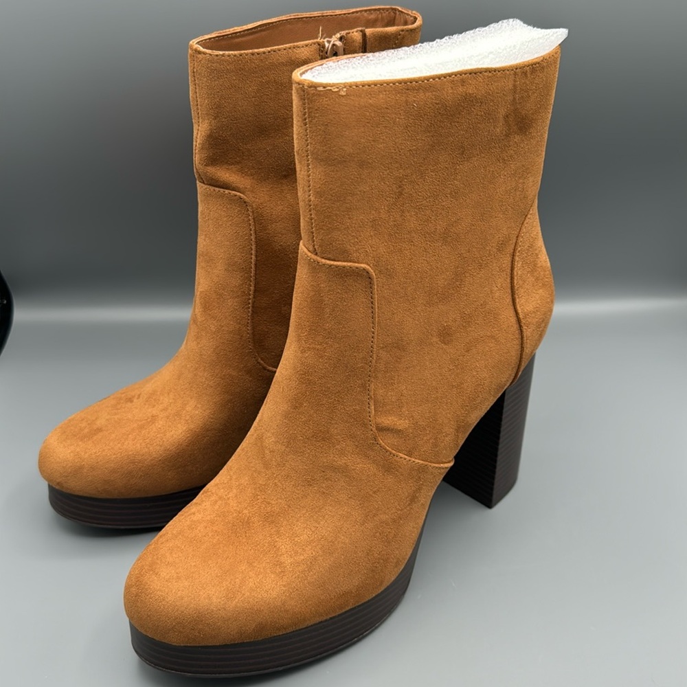 Sun + Stone Women Brown Patricee Platform Burklee Toe Block Heel Booties